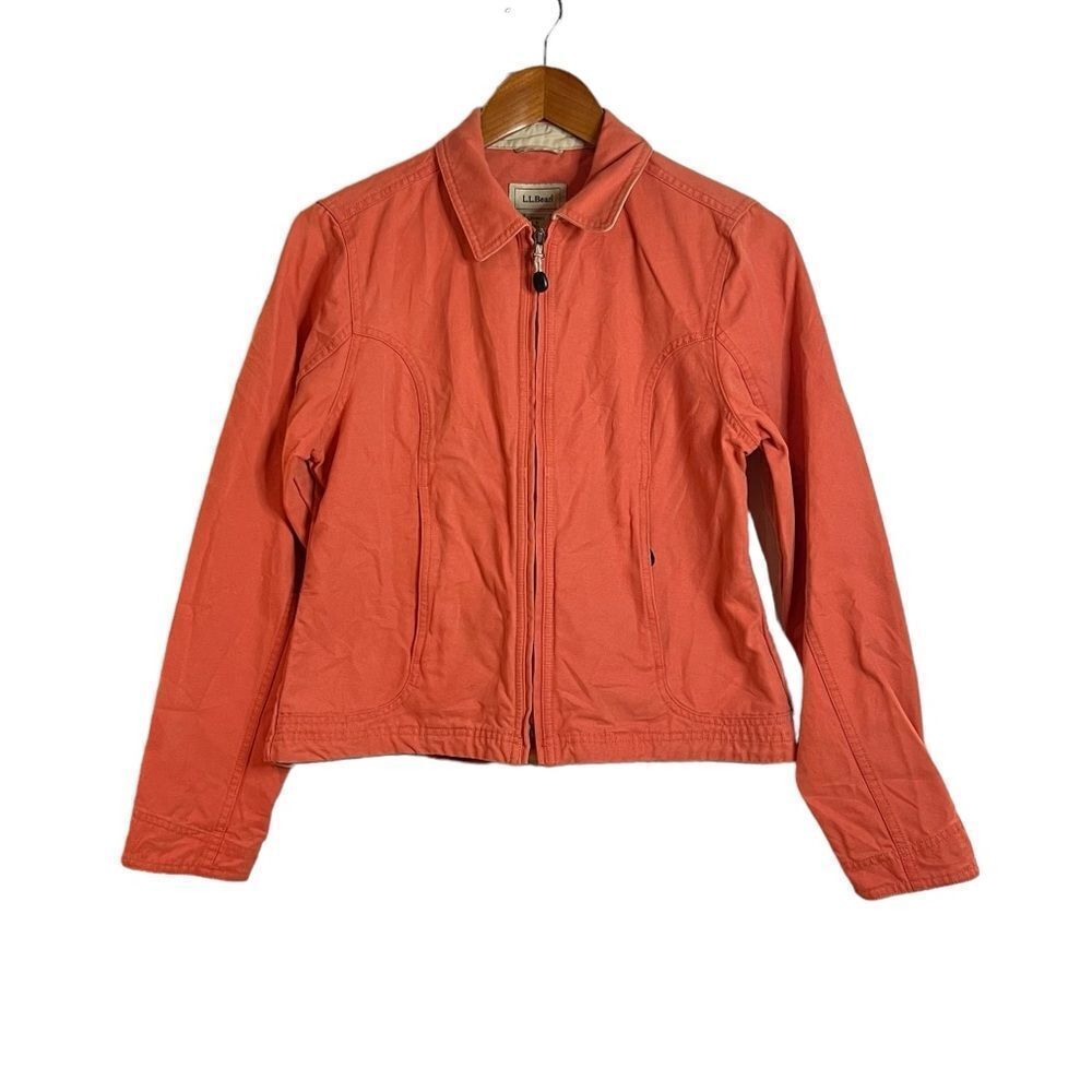 L.L. Bean salmon canvas barn‎ zip up coat. Size small
